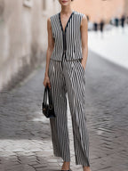 Sleeveless Zip Vest & Wide-Leg Pants Set
