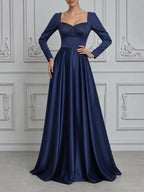 Navy Dress Fall Wedding Guest Dress Satin Embellished Ball Gown Maxi Dress
