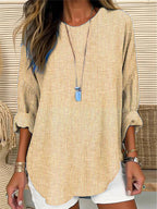 Vintage Striped Crew Neck Linen Blend Tunic