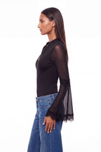 Quinn Lace Flare Sleeve Zip Shirt