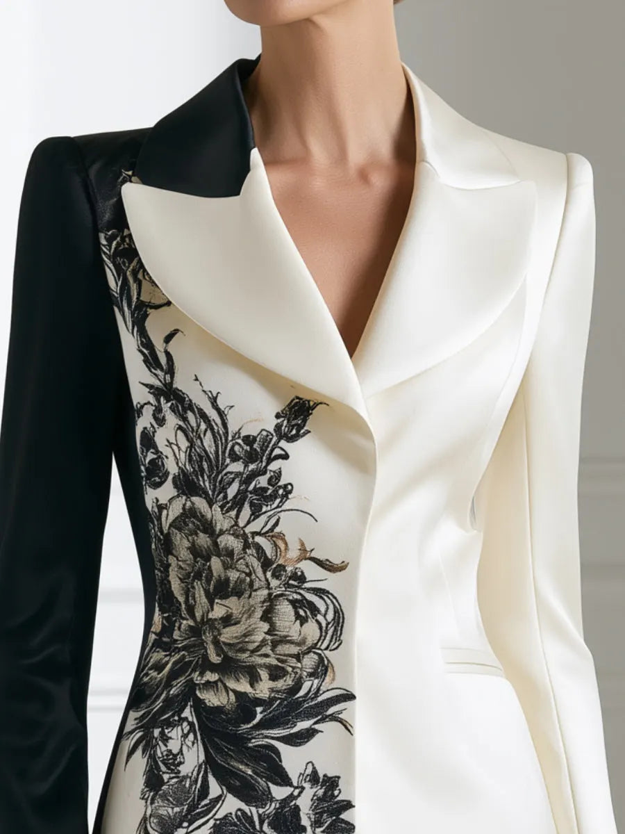 Floral Print Color-Block Tailored Blazer