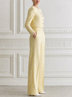 Tweed Jewel Button Crop Jacket & Wide Leg Pants Two-Piece Set