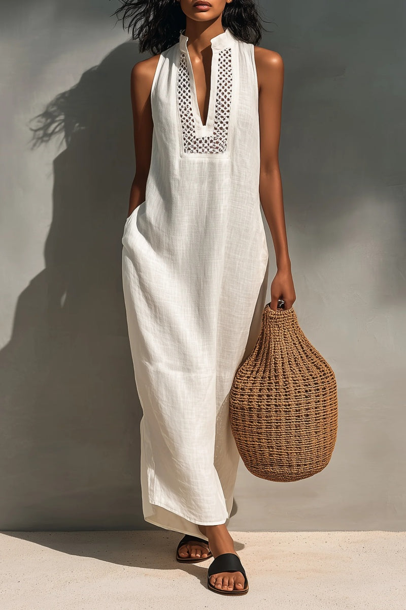 Women's Minimalist Sleeveless Maxi Dress With Cutout Neckline