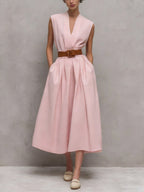 Women's V-neck Sleeveless Casual Loose Cotton Dress