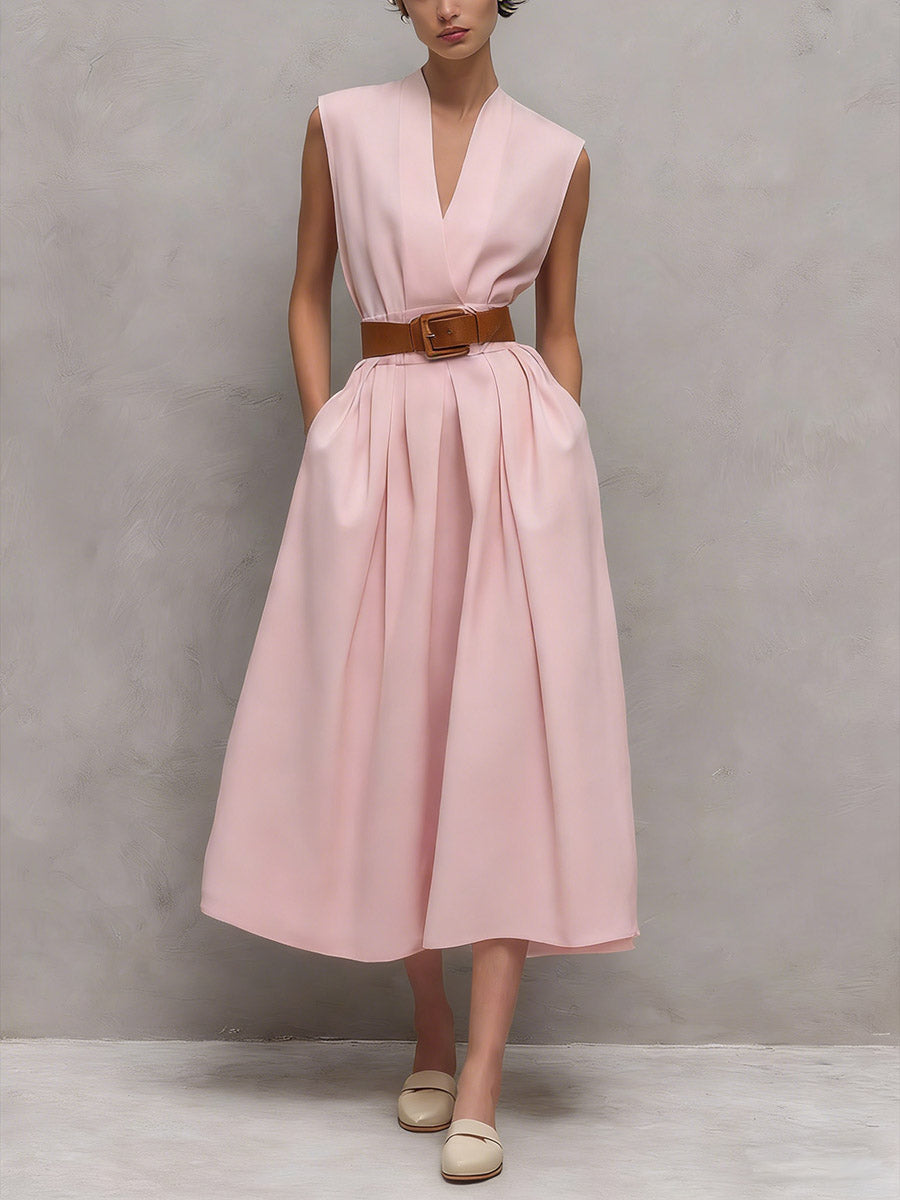 Women's V-neck Sleeveless Casual Loose Cotton Dress