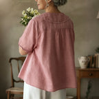 Women's Casual Short-sleeved Sailor Collar Linen Blend Blouse