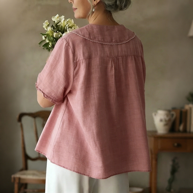 Women's Casual Short-sleeved Sailor Collar Linen Blend Blouse