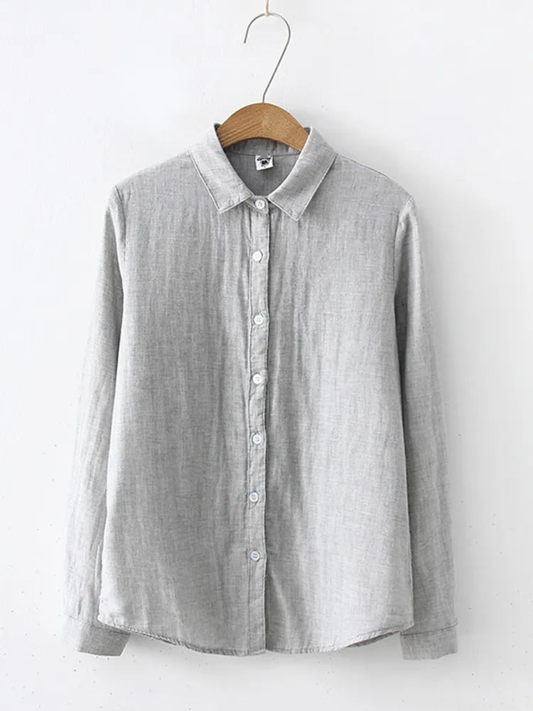 Women's Simple Solid Color Linen Blend Classic Shirt