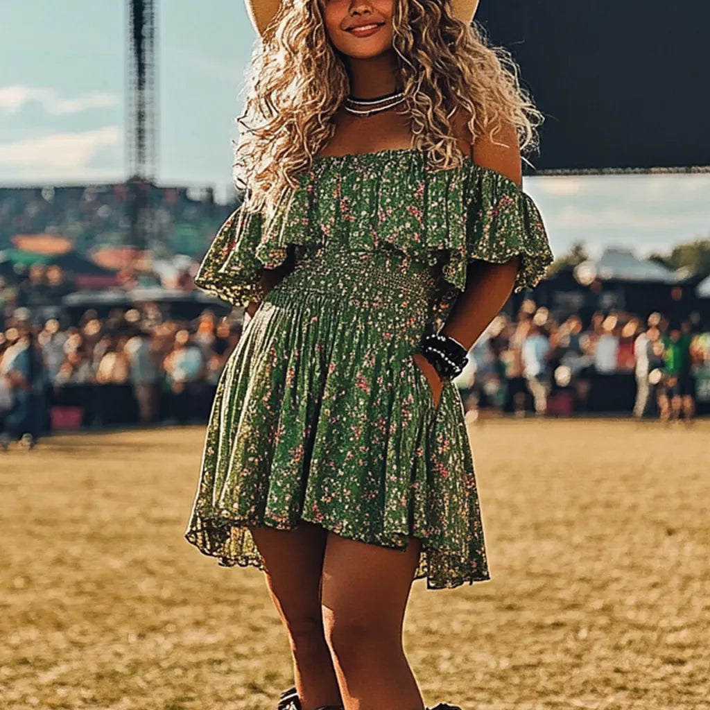 Lollapalooza Music Festival Rock Hip-hop Punk Party Carnival Print Vintage Cowgirl Dress