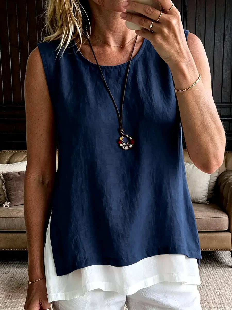 Women's Casual Double-Layer Cotton-Linen Sleeveless Vest