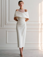 Elegant Off-Shoulder Draped Bodycon Midi Dress