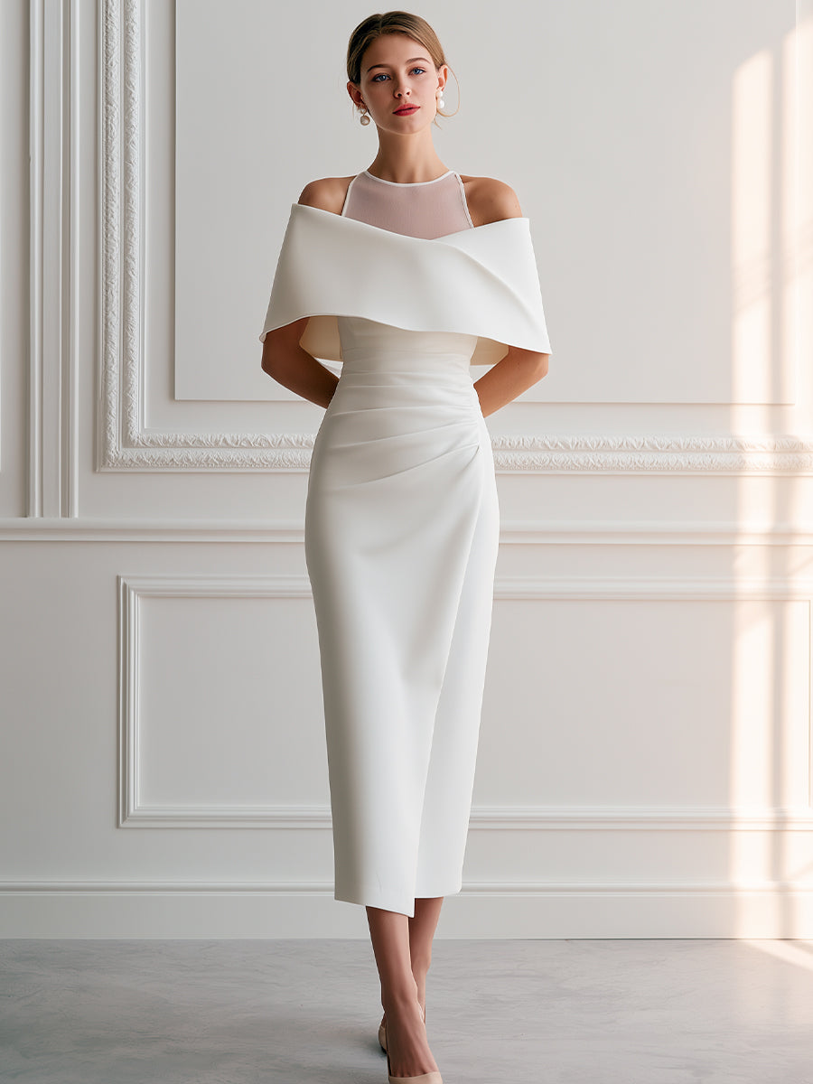 Elegant Off-Shoulder Draped Bodycon Midi Dress
