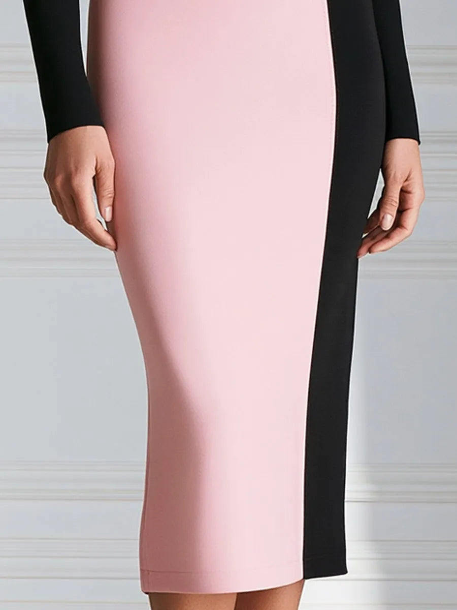 Geometric Patchwork Color Block Bodycon Midi Dress