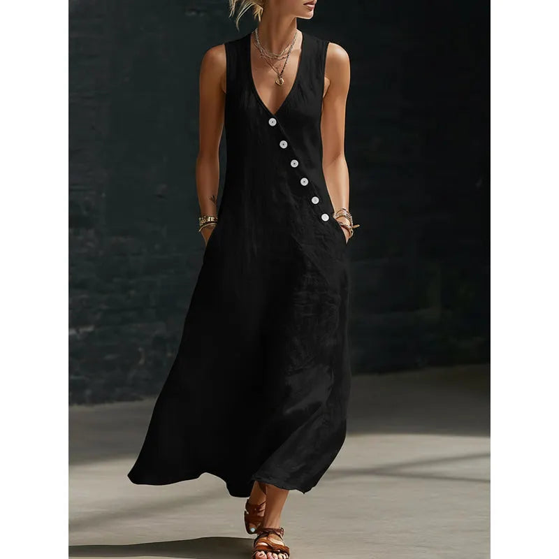 📢📢30% OFF !!!⏰Women's Sleeveless V-Neck Maxi Dress with Pockets