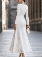 Elegant Long Sleeve Lace Splicing Mermaid Maxi Dress