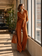 Sophisticated Cinnamon Wrap Knit Pant Set