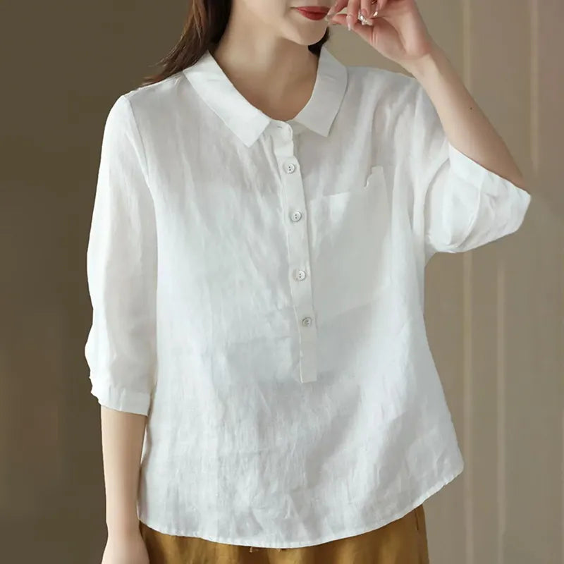 Women's Solid Color Button Down Linen Cotton Shirt