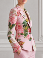 Pink Floral Satin Tailored Blazer