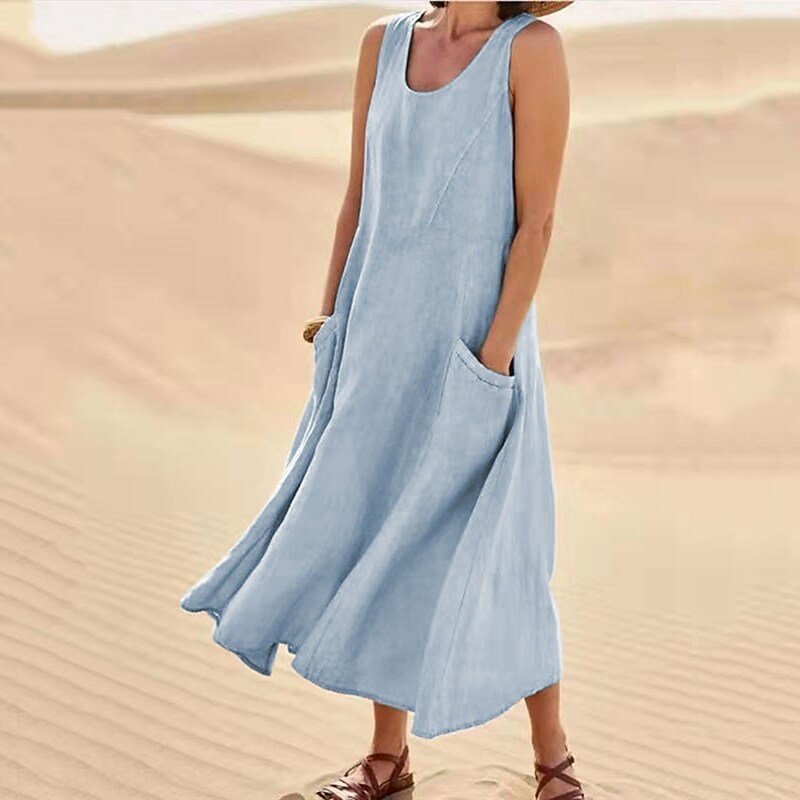 🔥Last Day 50% Off Sale! Women's Sleeveless Cotton And Linen Dress