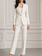 Pinstripe Shawl Collar Blazer & Straight-Leg Trousers Suit