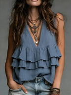 Women's Cozy Minimalist Solid-color V-neck 100% Cotton Vest