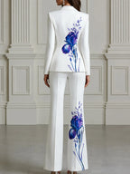 Iris Printed Fitted Blazer & Flared Pants Two-Piece Suit Set