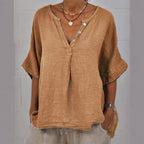 Women's Solid Color Button Linen V-neck Shirt