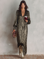 Women's Minimalist Loose Shimmering V-neck Maxi Party Dress