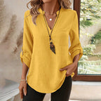 Women's Vintage Cotton Linen V-neck Long-sleeve Shirt
