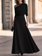 Elegant Draped Mesh One-Shoulder Maxi Evening Dress