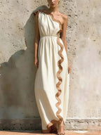 Women's Ruffled Art Casual Stylish Patchwork Vacation Maxi Dress