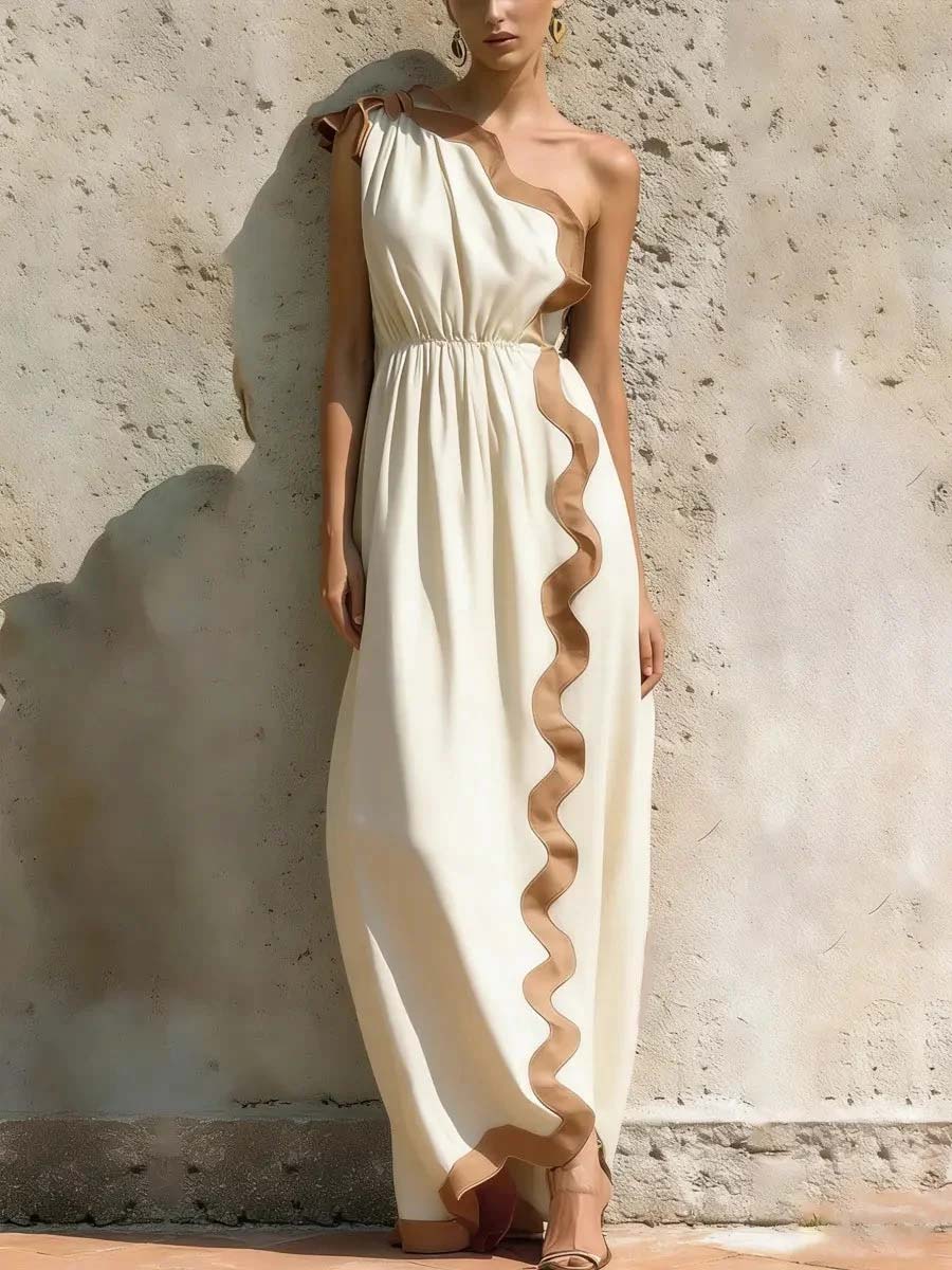Women's Ruffled Art Casual Stylish Patchwork Vacation Maxi Dress