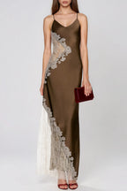 Kamika Spaghetti Lace Satin Maxi Dress
