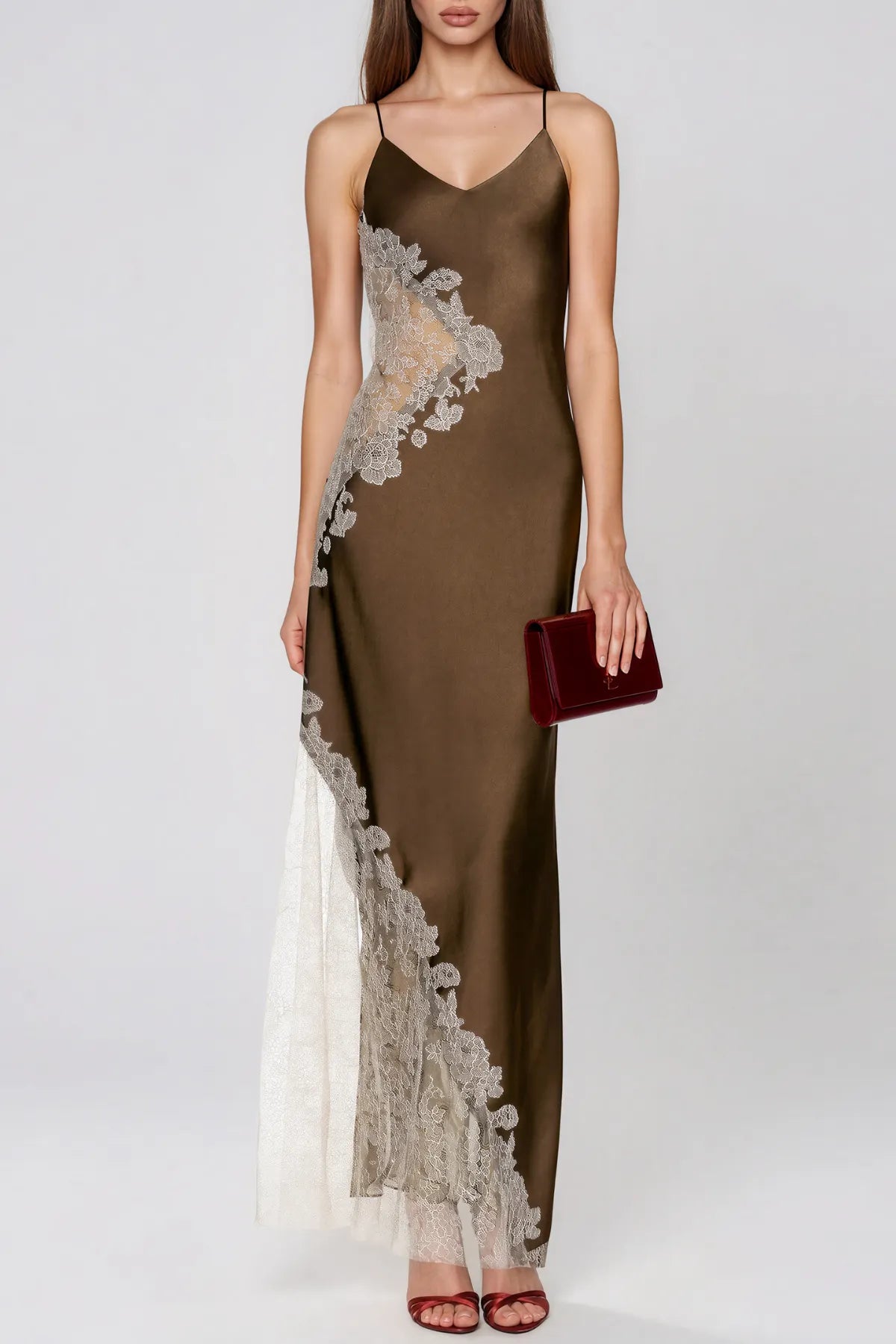 Kamika Spaghetti Lace Satin Maxi Dress