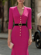 Notch-Collar Button-Front Mermaid Long Dress