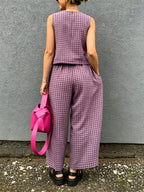 Retro Plaid Sleeveless Top& Wide-leg Pants Two-piece Set