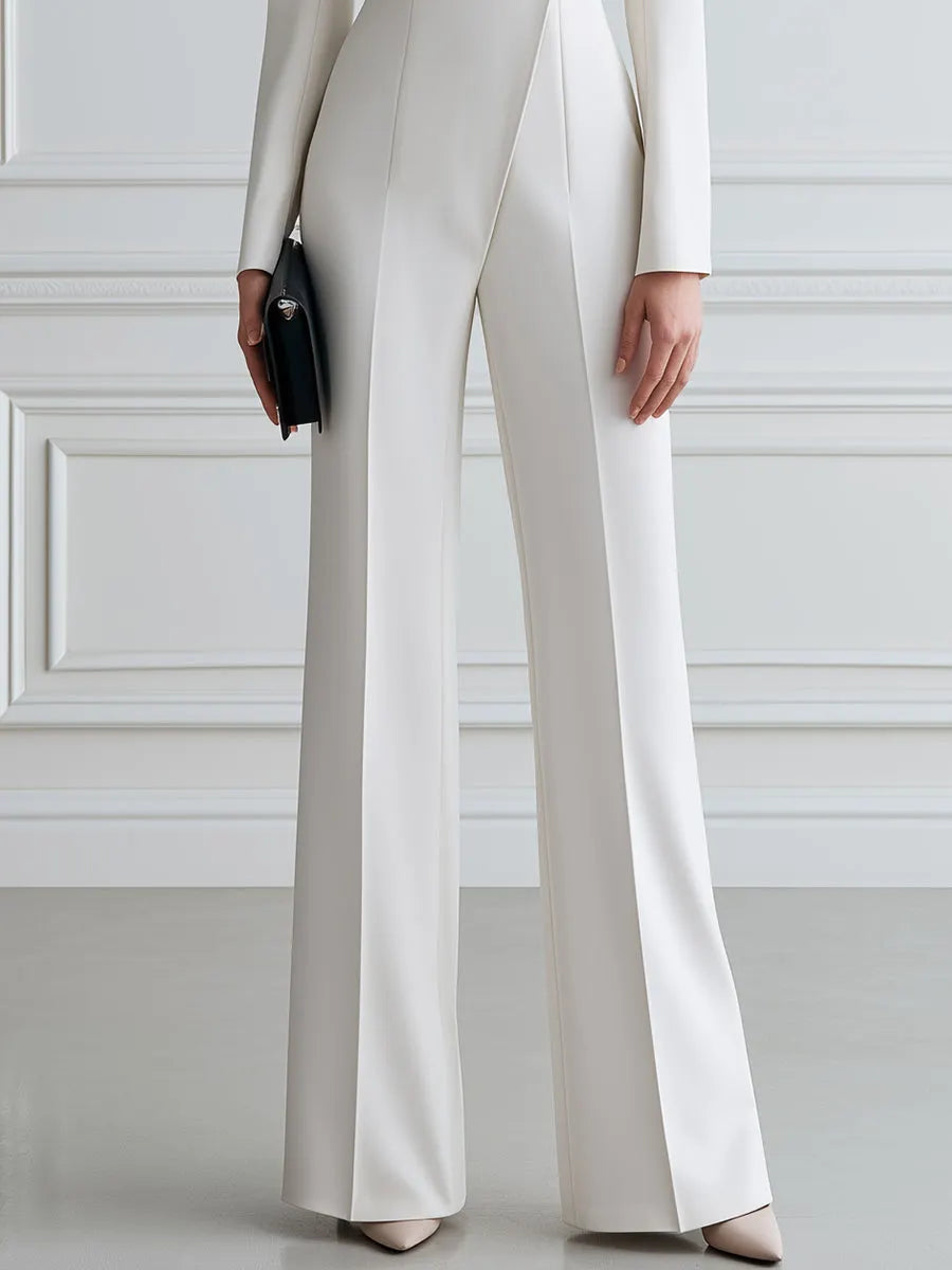 Embellished Contrast Lapel Tailored Wide-Leg Jumpsuit