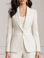 Pinstripe Shawl Collar Blazer & Straight-Leg Trousers Suit