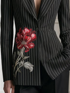 Floral Print Pinstripe Tailored Blazer