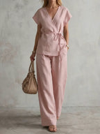 Women's Minimalist Cotton And Linen Wide-leg Pants Set