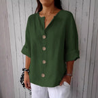 Solid Color Linen Blend Button Casual Shirt