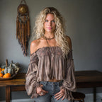 Outdoor Retro Tie-dye Print Loose And Comfortable Off-shoulder Long-sleeved T-shirt Top