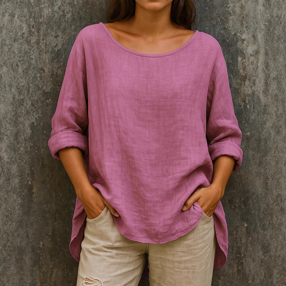 Women's Vintage Solid Color Cotton Linen T-shirt