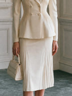 Peaked-Lapel Pintuck Blazer & Pleated Midi Skirt Set
