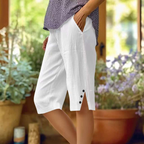 Women's Elegant Cotton And Linen Shorts Pants (With Pockets)