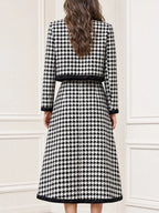 Houndstooth Tweed Crop Jacket & Midi Skirt Two Piece Set