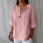 Solid Color Linen Blend Loose Blouse