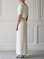 Tweed Crystal-Embellished Cropped Jacket & Maxi Skirt Two-Piece Set