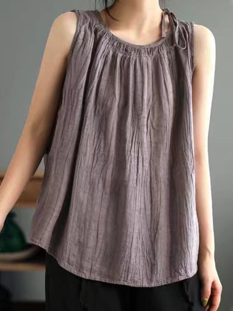 Women's Simple Solid Color Linen Blended Tank Top