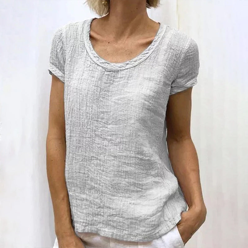 Women's Casual Linen Solid-colored Print T-shirt